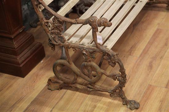 A Victorian Coalbrookdale cast iron grape and serpent garden bench, W.4ft 3in.